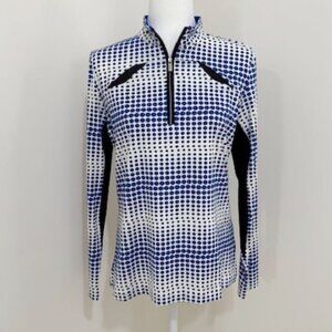 Tail Blue & White Dot Print Mock Neck 1/4 Zip Long Sleeve Athletic Top Size L